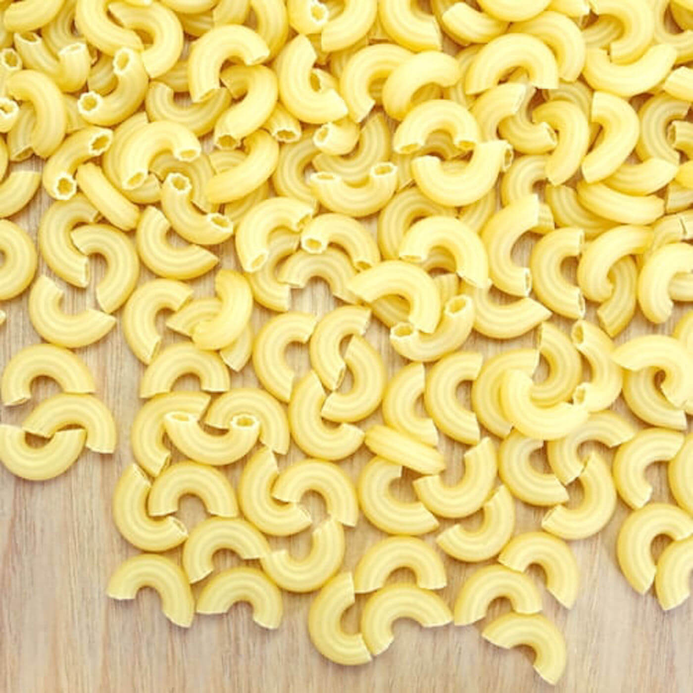 Overhead view of elbow macaroni noodles.